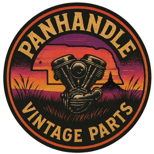 Logo featuring vintage Harley-Davidson engine, Nebraska state outline, and Chimney Rock.